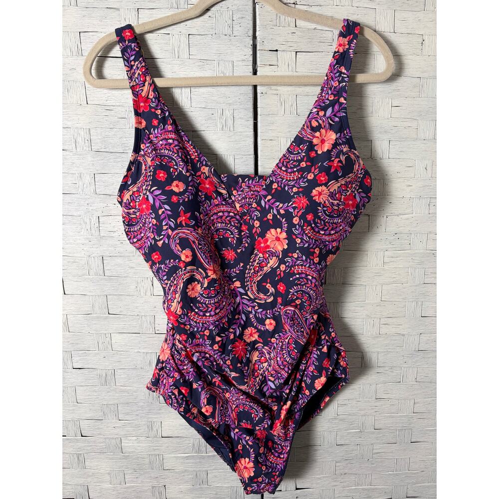 Lands’End womens swimsuits one piece Paisley ruched side‎ floral plus size